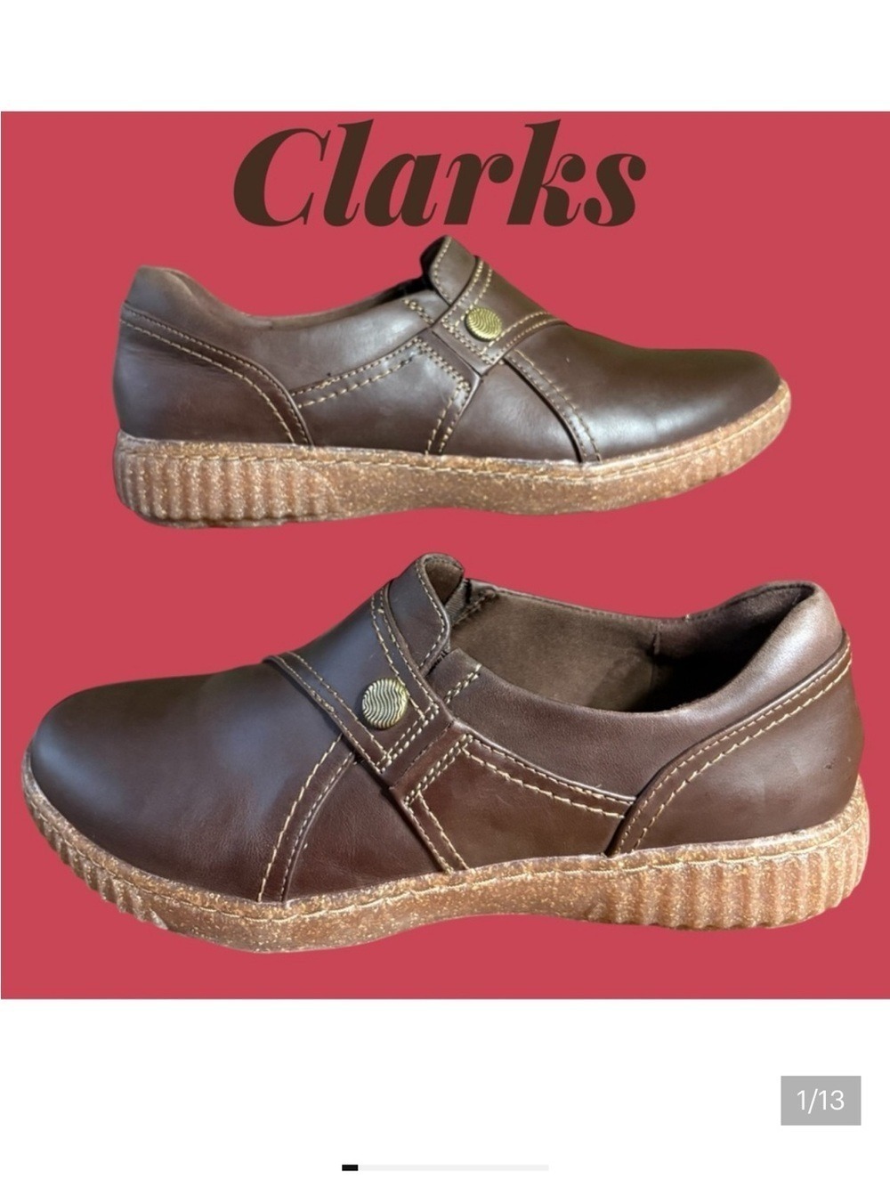 Clarks Caroline Pearl Slip-On Loafers Dark Brown Leather. Size 10. Like new! EUC